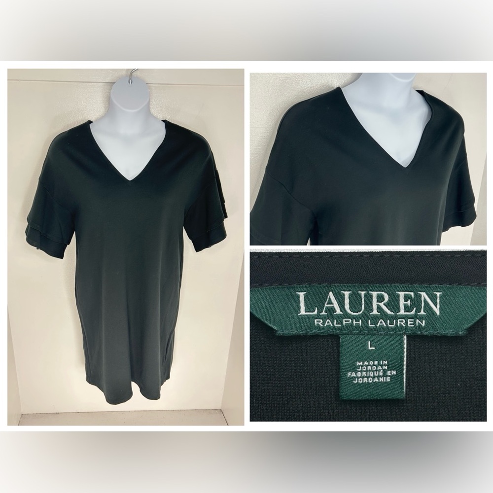 Lauren Ralph Lauren Shift Dress Size Large Black‎ Flutter Bell Sleeve Cocktail